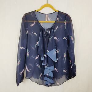 Sweet Pea by Stacy Frati blue bird sheer ruffled top Size Small Romantic Boho